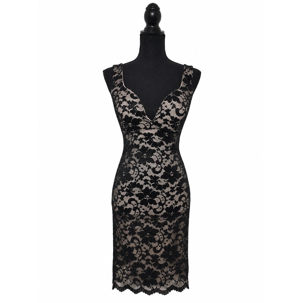 Emerald Sundae Dress Womens Small Black Nude Lace Bodycon V-Neck
